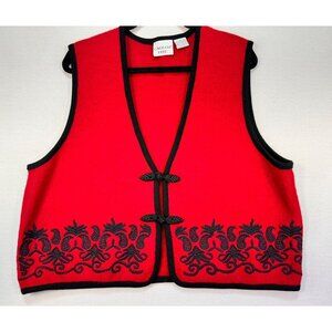 Carroll Reed Womens Wool Vest XL Red & Black Embroidered Design
